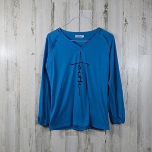 Leo rosi faith blue long sleeve shirt women's size small